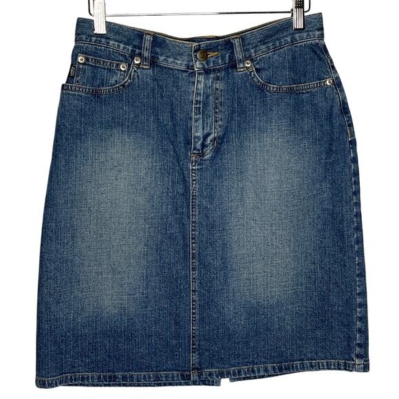 Ralph Lauren Lauren Jeans Co Blue Denim Jean Skirt Women Size 4 Back Slit - Picture 1 of 7